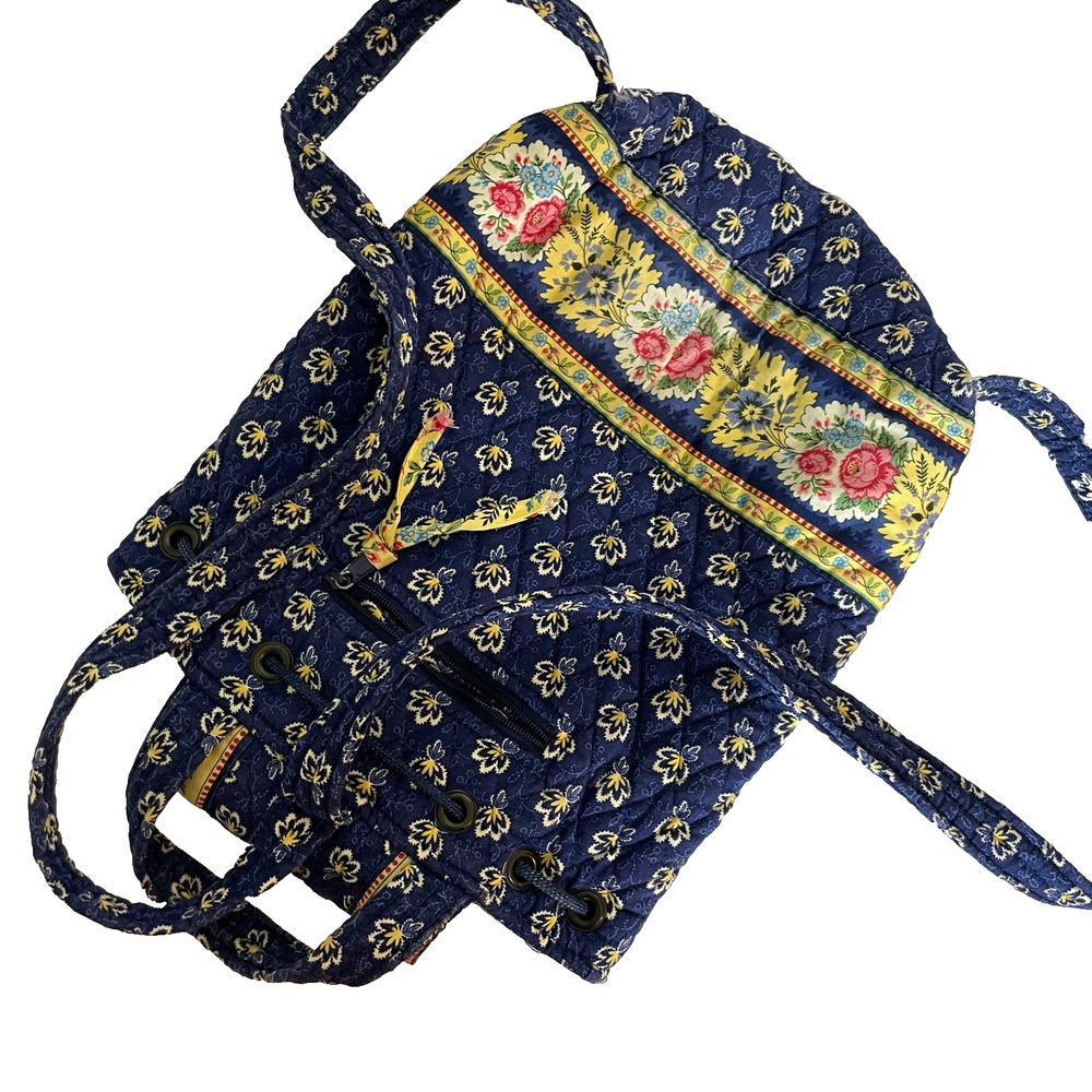 Vintage Vera Bradley Maison Navy Blue Floral Mini Backpack Quilted Cotton - Picture 7 of 7